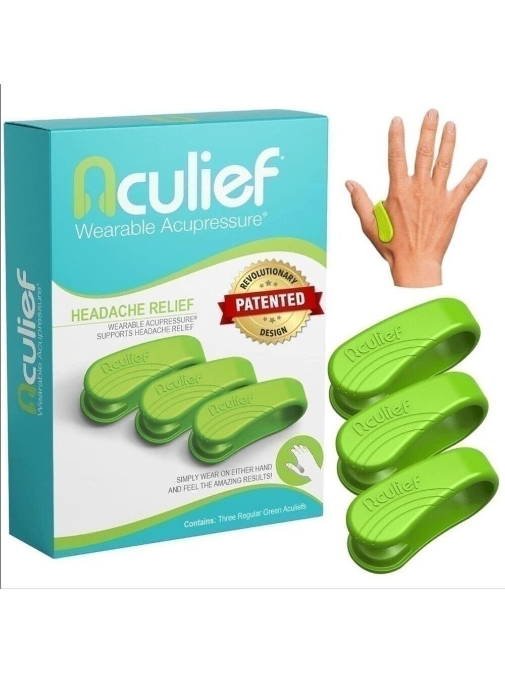 Aculief Natural Headache Migraine Tension Relief Wearable Supporting 3 Pack